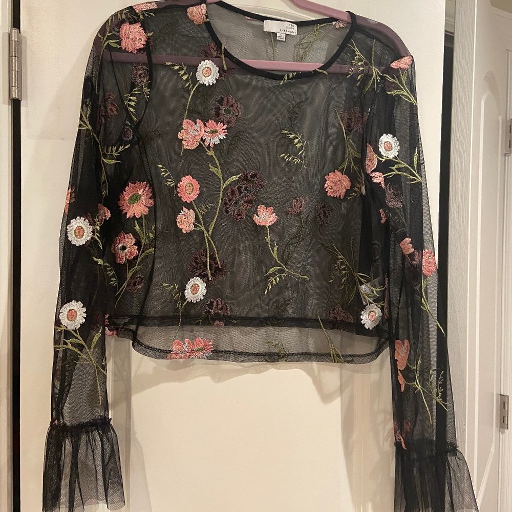 Sheer Floral Top with Bell Sleeves
